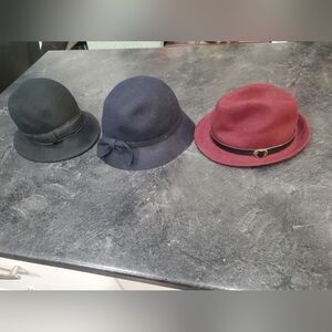 Bundle of 3 Felt Hats – Black, Navy & Burgundy | New Without Tags